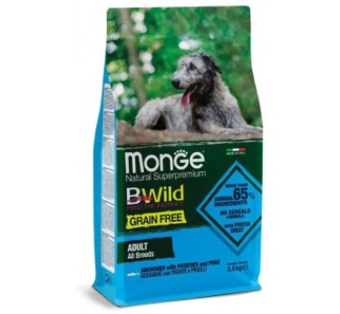 Monge Dog BWild GRAIN FREE беззерновой корм из анчоуса c картофелем и горохом для собак всех пород 2,5 кг